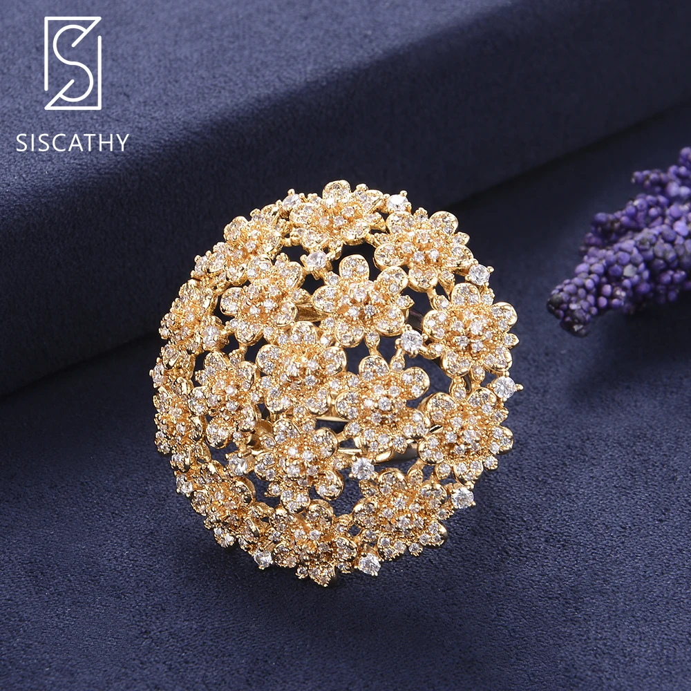 

Siscathy Trendy Rings Fashion Flower Cubic Zirconia inlaid Engagement Wedding Adjustable Cocktail Ring For Women Jewelry