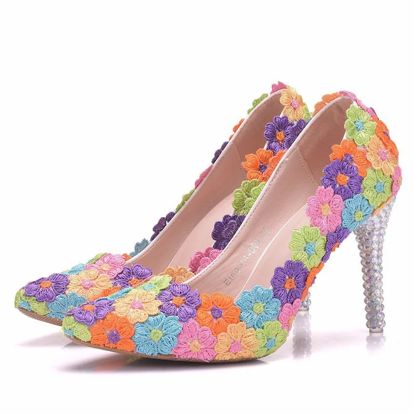 

New Sweet Women Pumps Brand Crystal Shoes Sexy Pointed Toe Colorful High Heels Women Wedding Shoes Ladies Stiletto XY-A0024