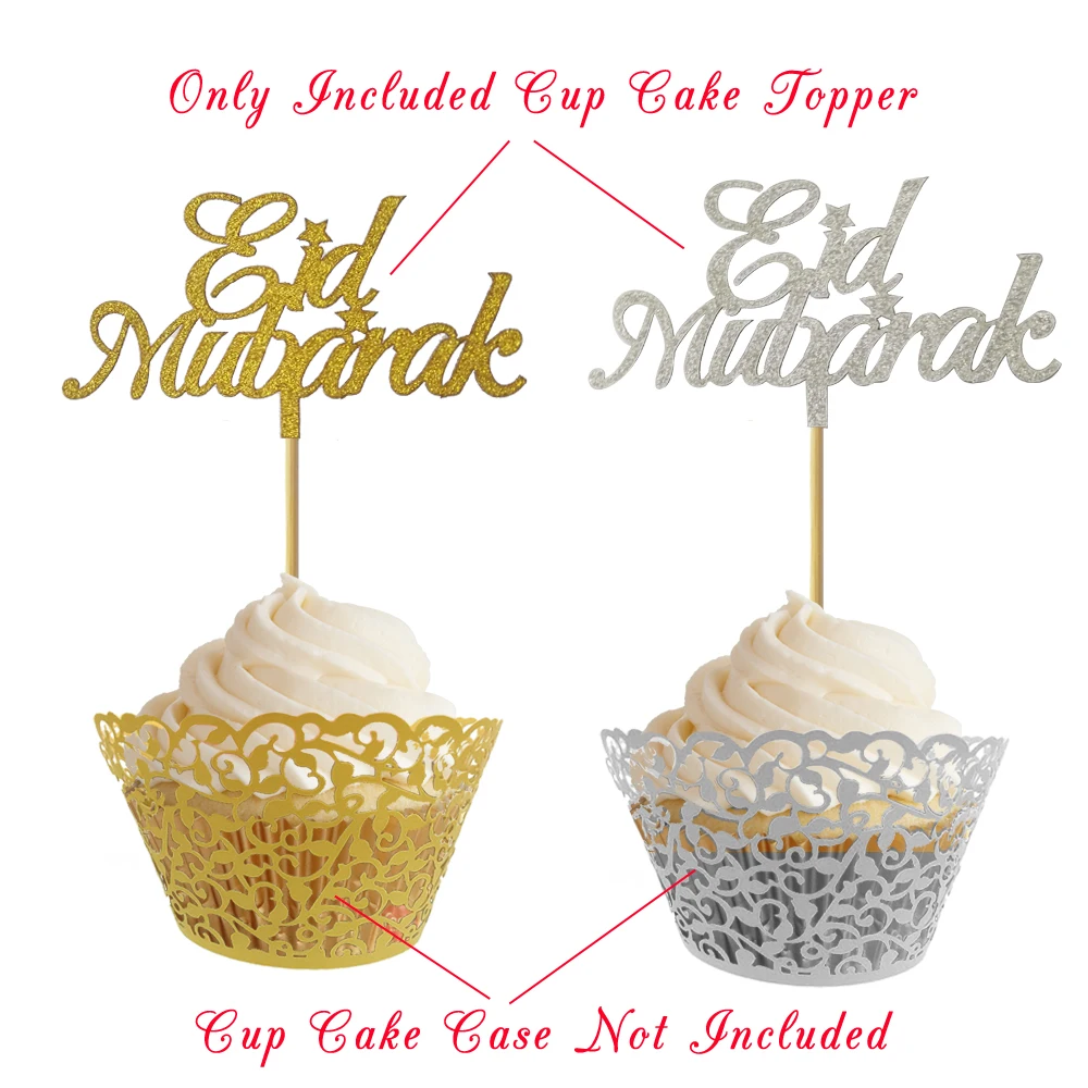 20 шт Блестящий золотистый Серебристый Eid Mubarak Рамадан Мубарак Umrah Mubarak Cupcake For для мусульманского Eid праздничный торт