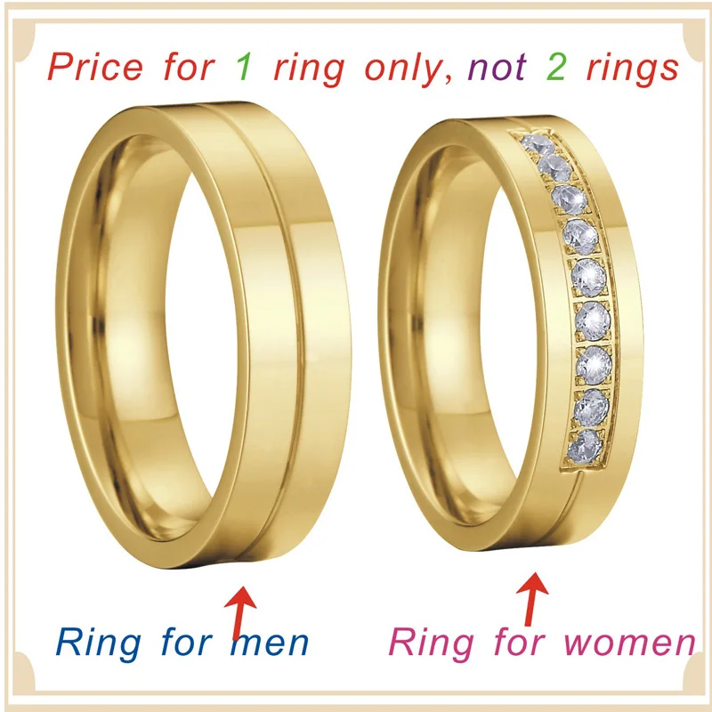 Promise matching alliance gold color Wedding Band set Couple Rings pair fashion jewelry finger men`s rings women`s rings anel (5)