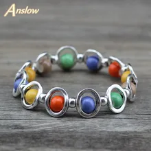 Anslow-pulsera ajustable para mujer y niña, diseño creativo, joyería de moda, cuentas coloridas de estilo arcoíris, regalo de Navidad LOW0688LB