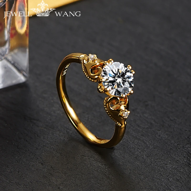 Jewellwang 18k Yellow Gold Rings 1.0ct Carat Moissanites 0.01ct Diamond