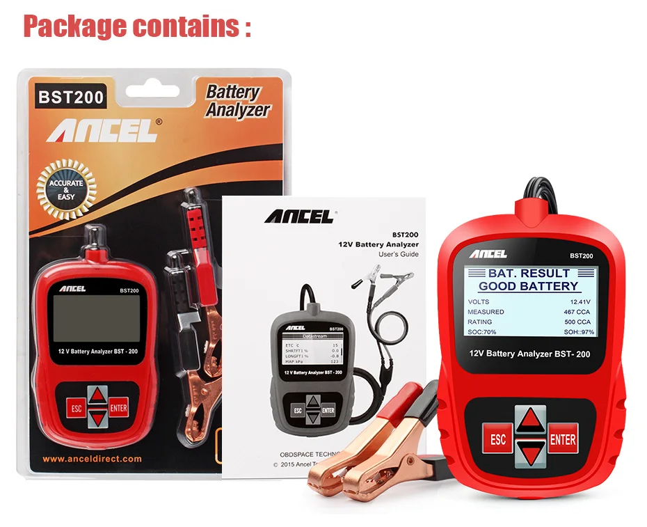 ANCEL-BST200 Car Battery Tester, Ferramenta Analisador De