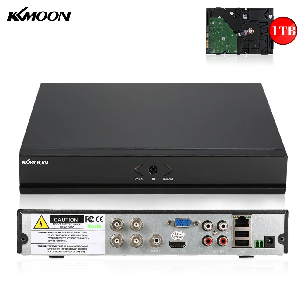 KKmoon Full 1080N/720P 4CH AHD DVR HVR NVR with 1TB Seagate HDD Onvif