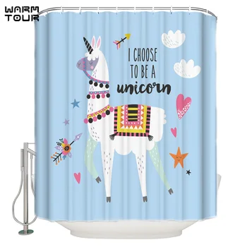 

WARMTOUR Shower Curtain Lama Cartoon Cute Extra Long Fabric Bath Shower Curtains Mildew-resistant Bathroom Decor Sets with Hooks