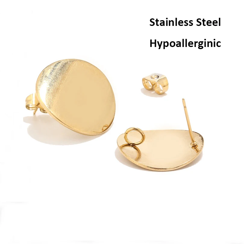

10pcs Blank Round Earring Settings 20mm Gold Silver Post Ear Stud Loop Components for Earring Making
