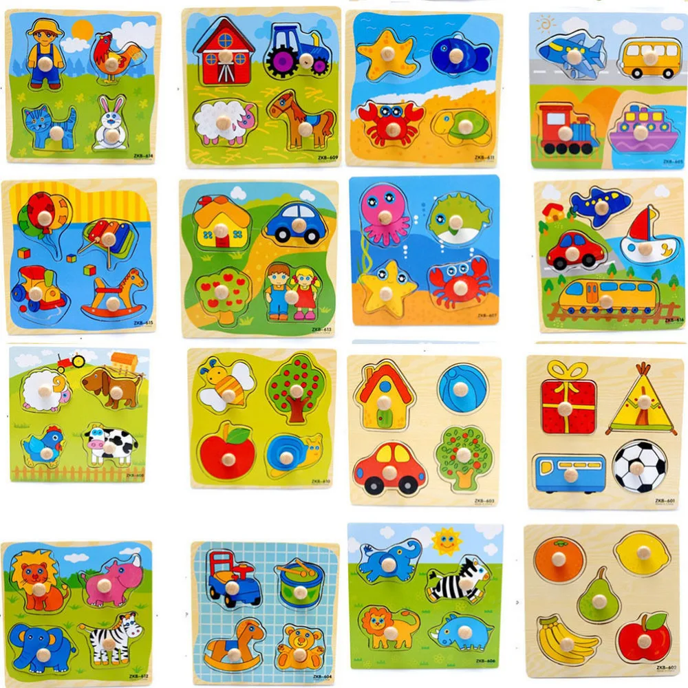 

New Hand Grab Board Puzzle Puzzle Small Size Wooden 3D Puzzle Jigsaw for Children Baby Cartoon Puzzles Educational Toy