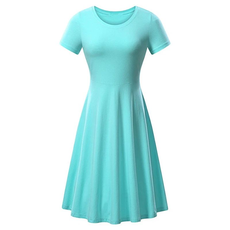SINGRAIN повседневное летнее платье для женщин Офис короткий рукав размера плюс однотонные платья халат Элегантный vestidos de fiesta хлопок sukienka - Цвет: lake-blue