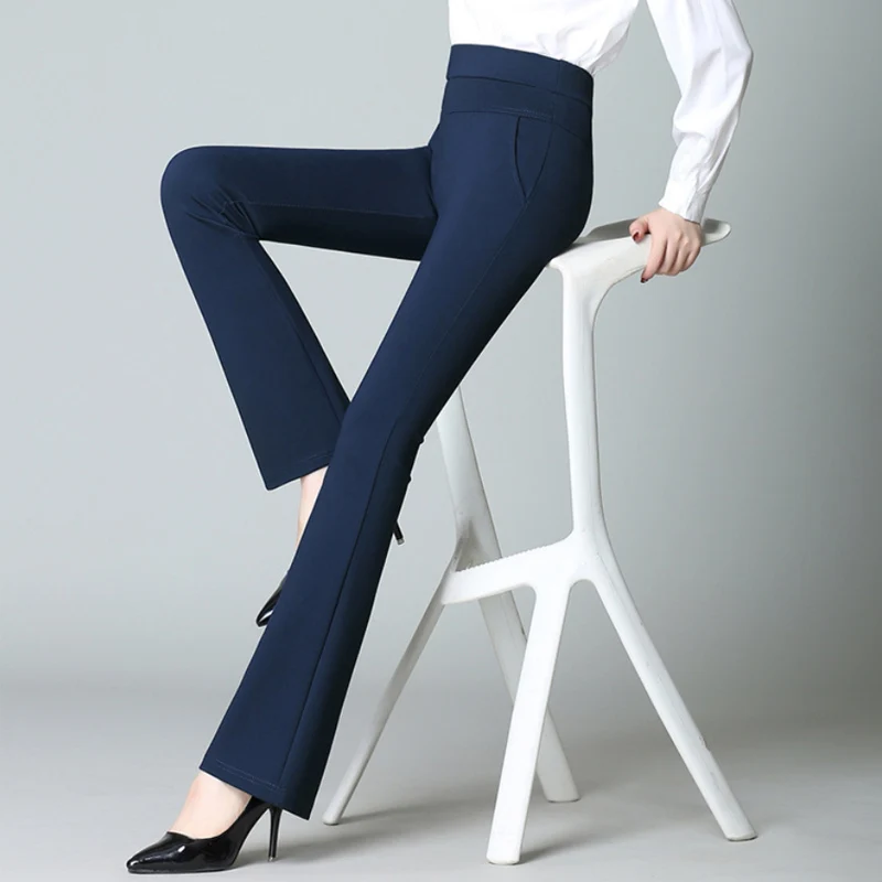 Женские офисные женские брюки с высокой талией, Однотонные эластичные повседневные брюки, женские брюки, узкие Стрейчевые брюки, женские брюки Shein