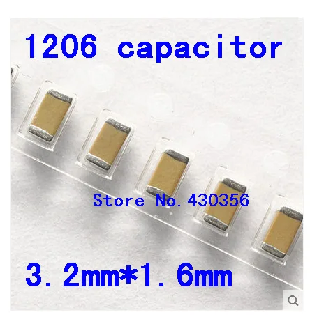 1206 SMD конденсатор с алюминиевой крышкой, 22nf 47nf 100nf 150nf 220nf 470nf 1 мкФ 2,2 мкФ 4,7 мкФ 10 мкФ 200 шт. X7R