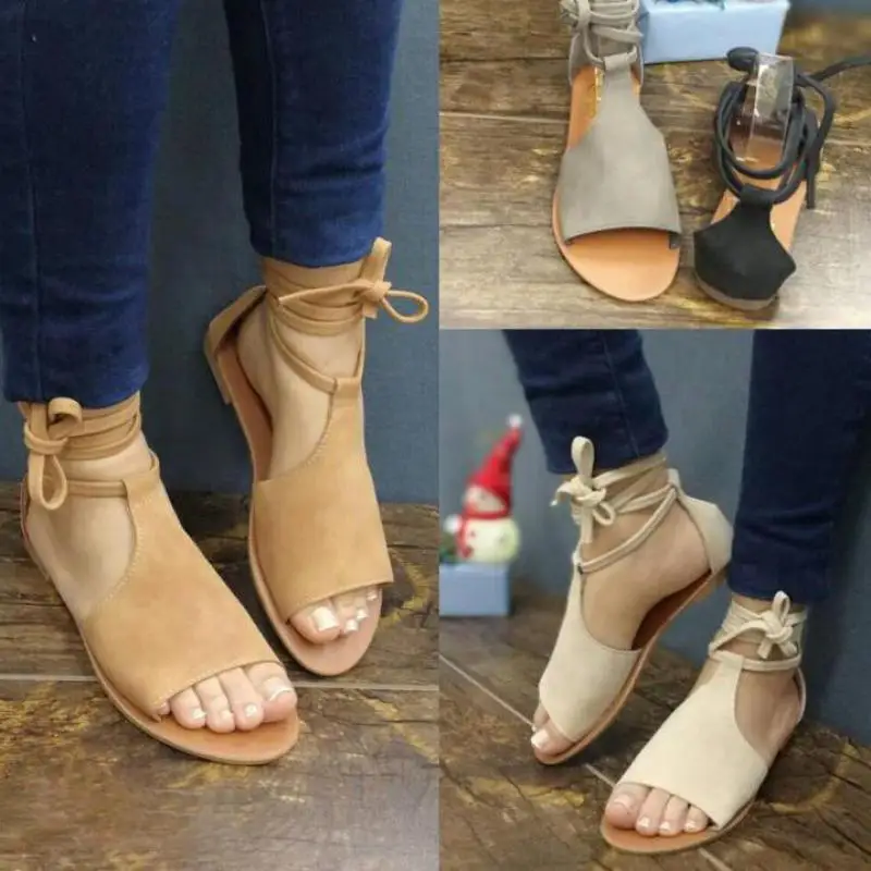 

Zapatos Mujer Summer Sandals Women Flats Ladies Shoes Woman Ankle Strap Wedding Chaussure Femme 2018 Lace Up