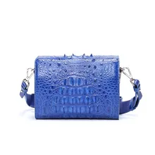 Модный женский мини-кошелек из натуральной крокодиловой кожи, женская сумка с широким плечевым ремнем, женская синяя сумка-мессенджер из натуральной кожи аллигатора