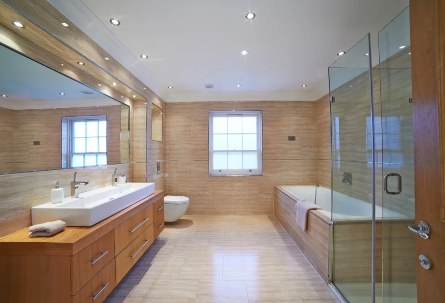 

Laeacco Bathroom Interior Bathtub Washbasin Scene Photography Backgrounds Customized Photographic Backdrop For Photo Studio