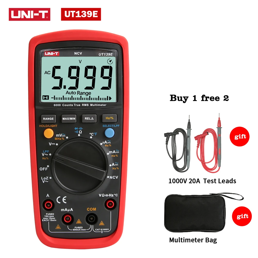UNI-T UT139E True RMS Digital Multimeter Auto Range Temperature Probe LPF pass filter LoZ Low Impedance Input + Tools Bag UT139B цена UNI-T UT139E True RMS Digital Multimeter Auto Range Temperature Probe LPF pass filter LoZ Low Impedance Input + Tools Bag UT139B цены онлайн