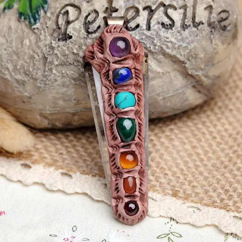

The Seven Chakra Healing Stones of the Nordic Elves of India. Natural Crystal Pendants Seven Chakra Mini Scepter Full Power Ener