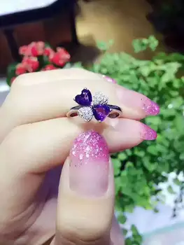 

Natural amethyst Ring Natural gemstone Ring 925 sterling silver trendy Elegant heart clover women's girl party Jewelry