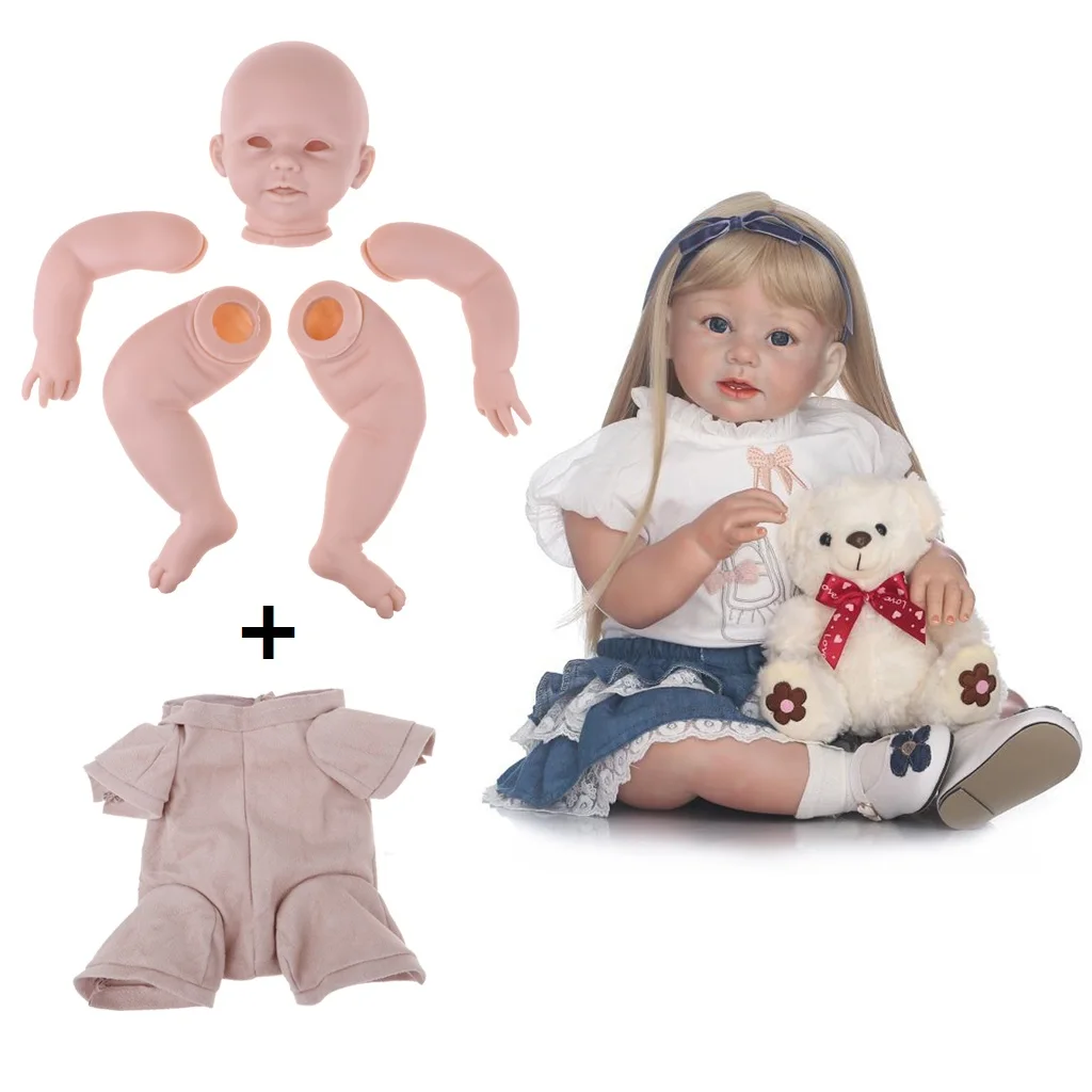Real Touch Silicone 28' Reborn Kit Awake Baby Doll Blank Head Limb Mold and Cloth Body doll Set children birthday gift