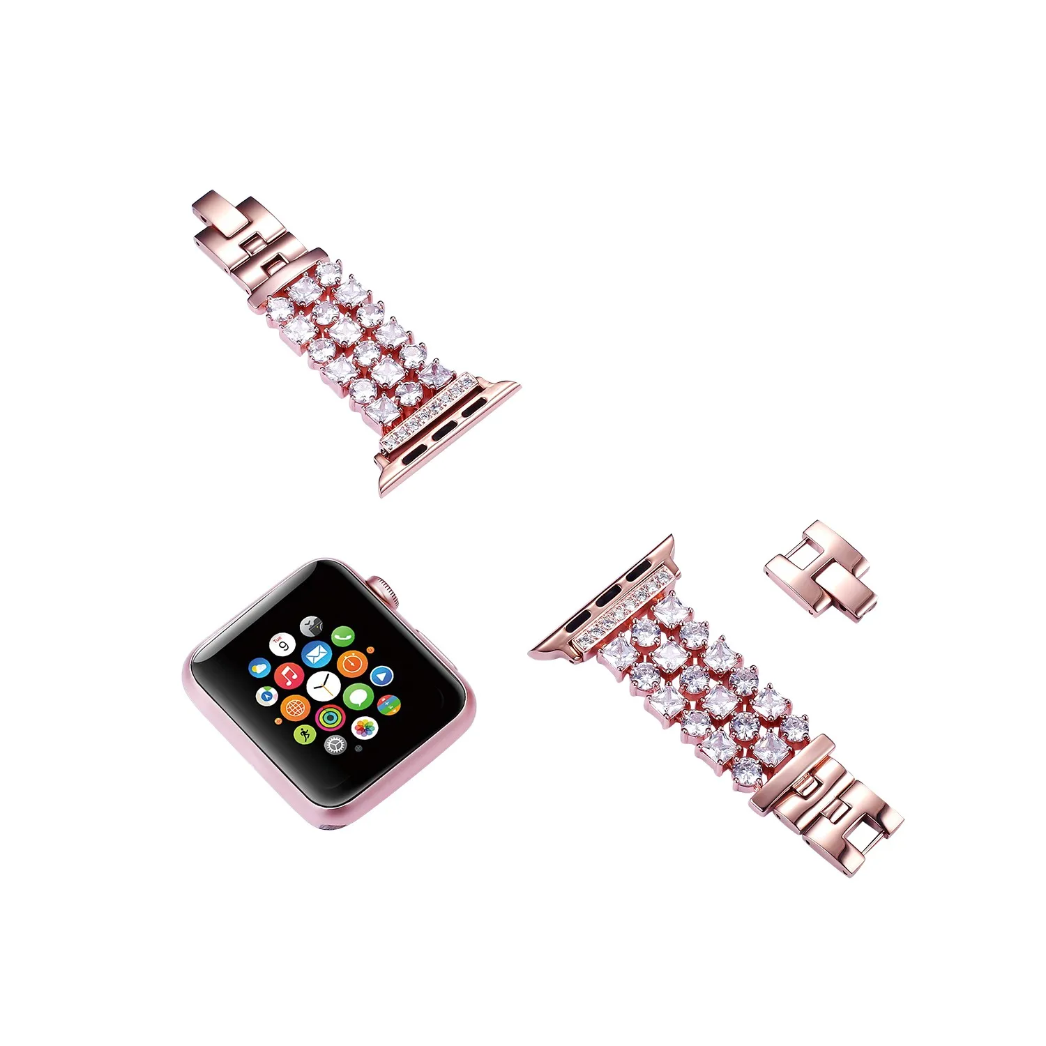 Блестящие стразы ремешок для Apple Watch серии 5 4 3 2 1 браслет из нержавеющей стали iWatch