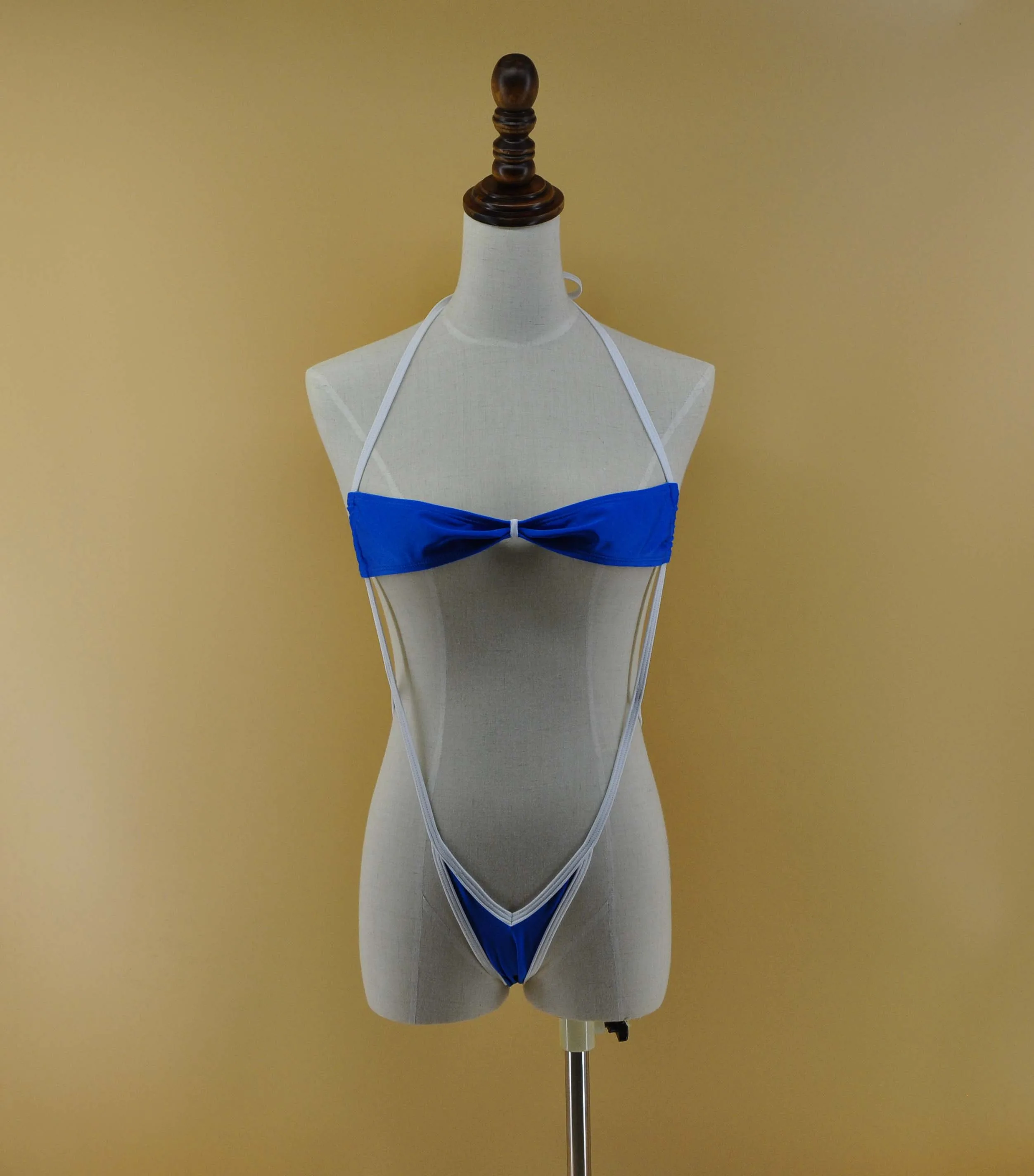 Сексуальный сине-белый женский слингкороткий микро Монокини, сдельный купальник, стринги, купальные костюмы, сексуальный пляжный купальник sunkini для женщин - Цвет: Blue White