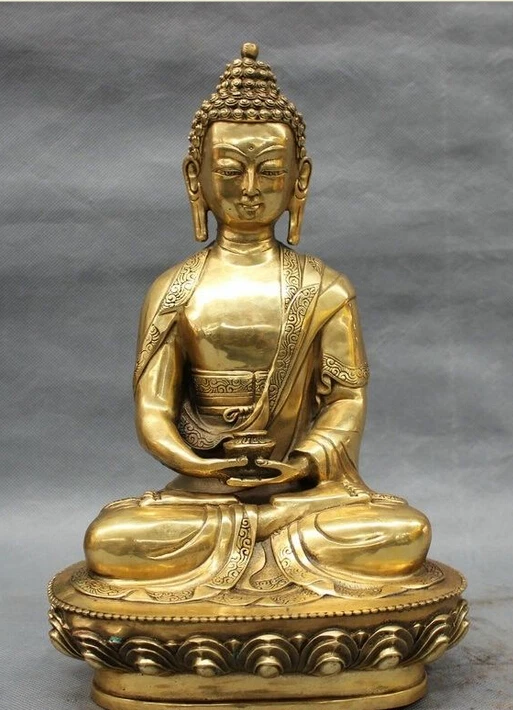 

12" Tibet Tibetan Brass Folk Buddhism Shakyamuni Sakyamuni Buddha Bowl Statue