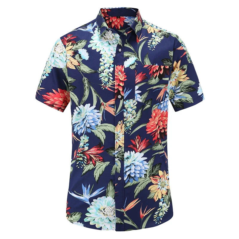 Модные мужские рубашки с коротким рукавом пляжные Гавайские рубашки хлопковые повседневные цветочные рубашки мужская одежда Большие
