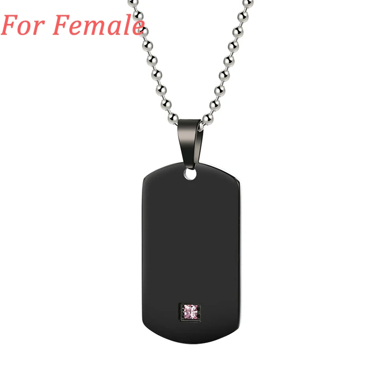 AZIZ BEKKAOUI заказной логотип лазерная гравировка Тег Кулон ожерелье из нержавеющей стали пара ожерелье s с камнем дропшиппинг - Окраска металла: black for female