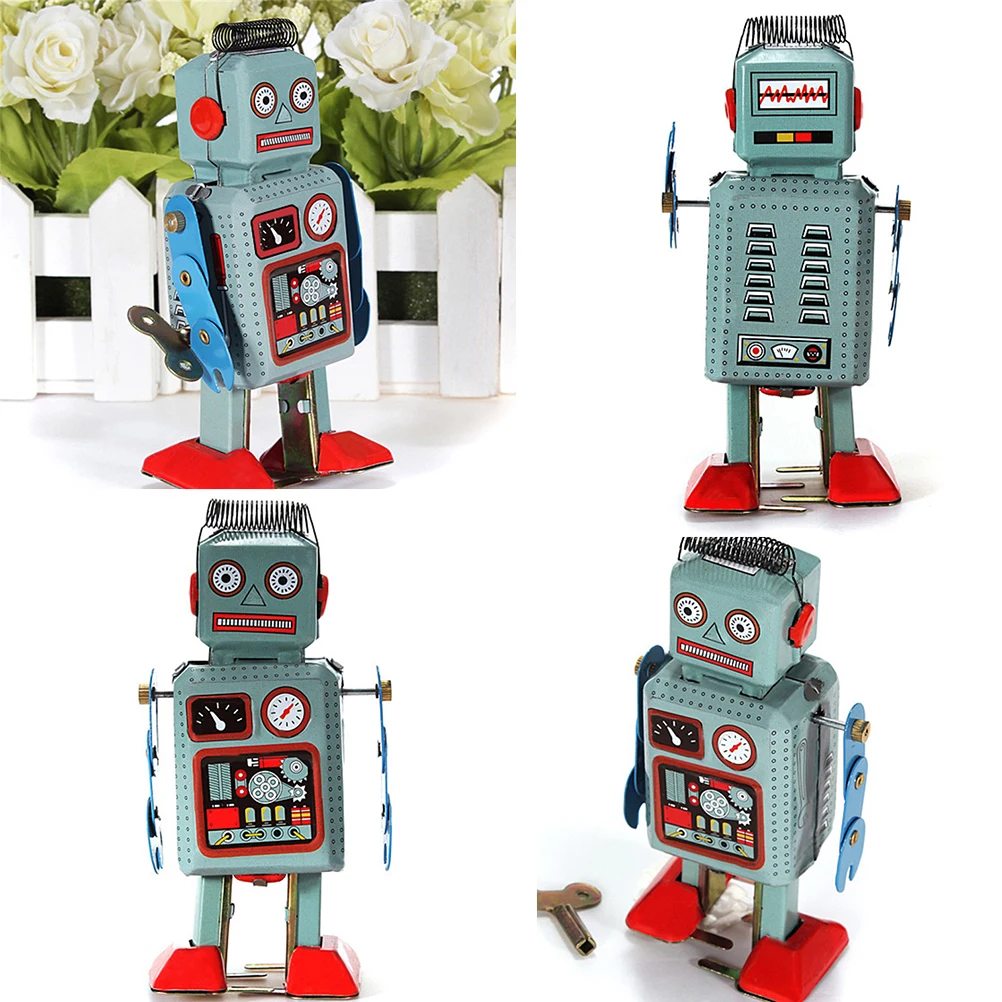 Vintage Mechanical Clockwork Wind Up Metal Walking Robot Tin Toy Kids Gift L2 