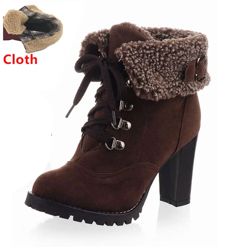 TAOFFEN/женские полусапожки на высоком каблуке; зимние ботинки; модная обувь; Теплые Ботинки на каблуке; размеры 32-43; ah195 - Цвет: brown cloth