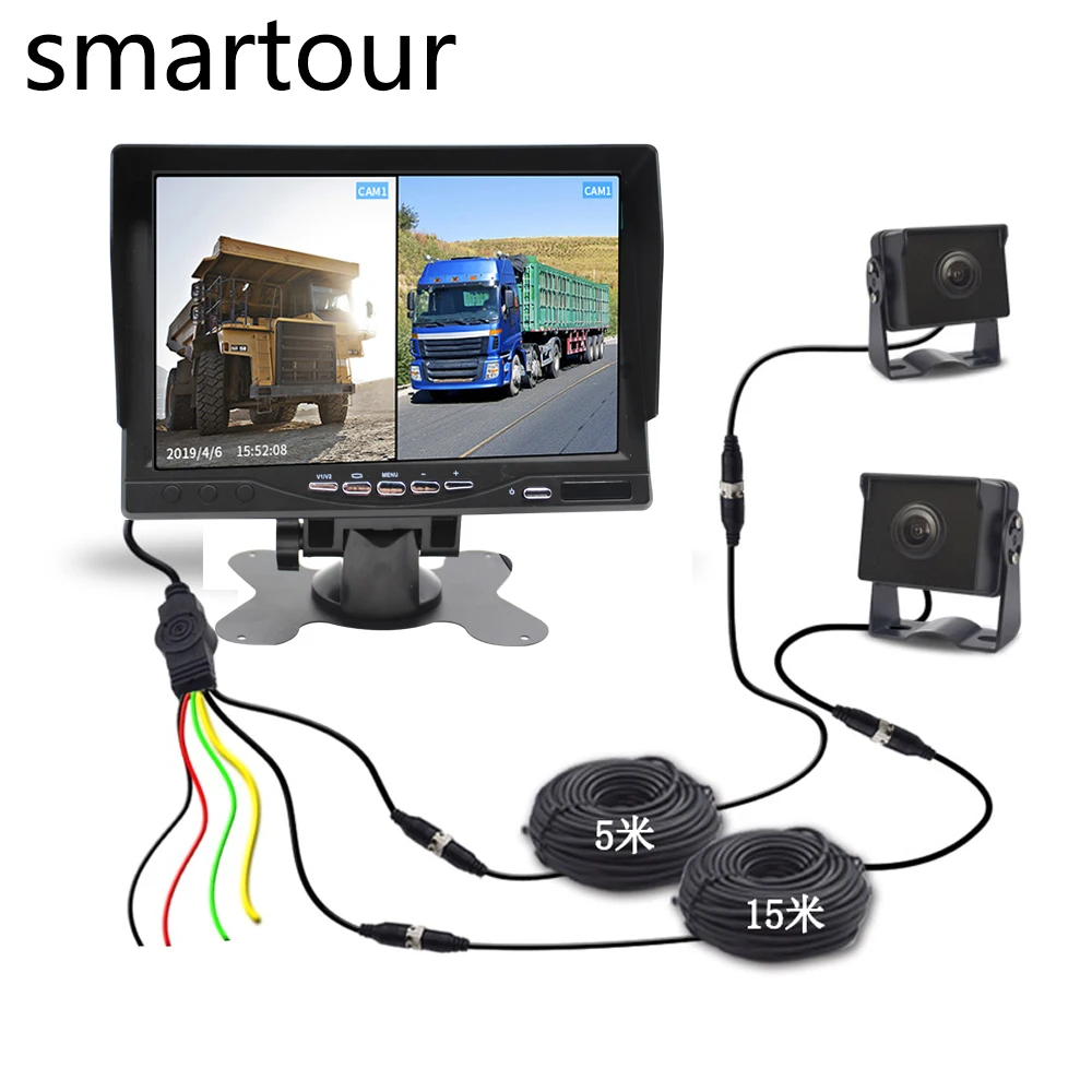 

Smartour 2CH SD AHD CAR DVR Video Recorder Kit CCTV Rear View Car Camera for Truck Van Bus + 7" Car Monitor 1080 Mdvr