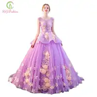 SSYFashion High-end Luxury Colorful Prom Dress The Banquet Sweet Light Purple Flower Appliques Long Party Formal Gown Custom