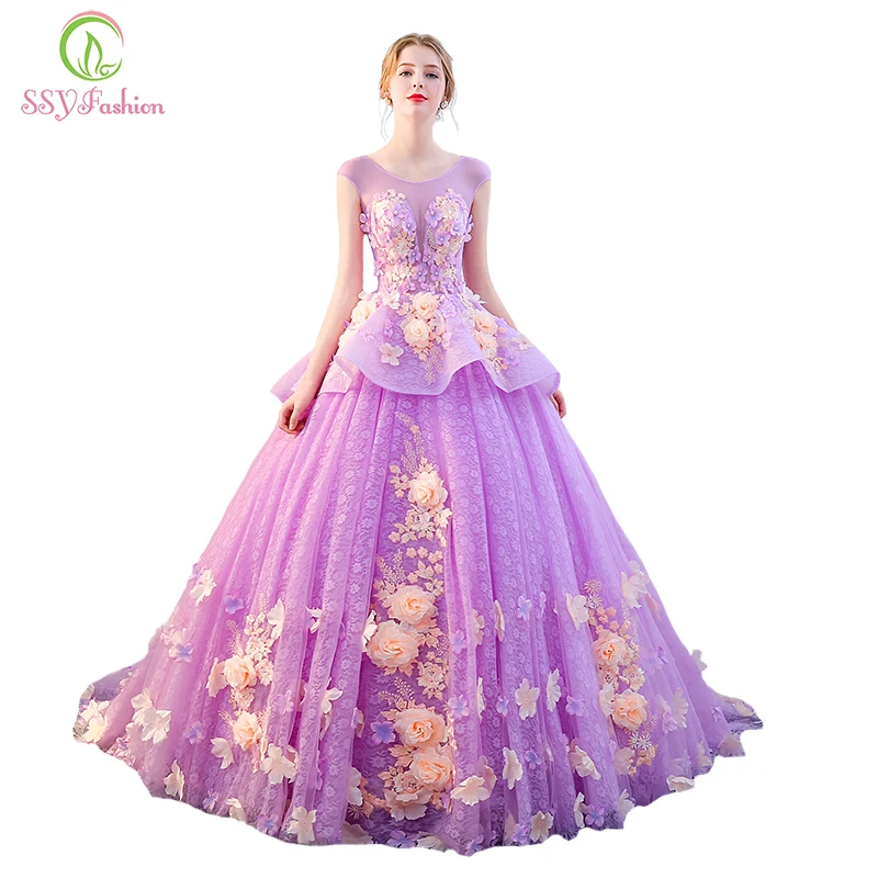 purple and yellow prom dress