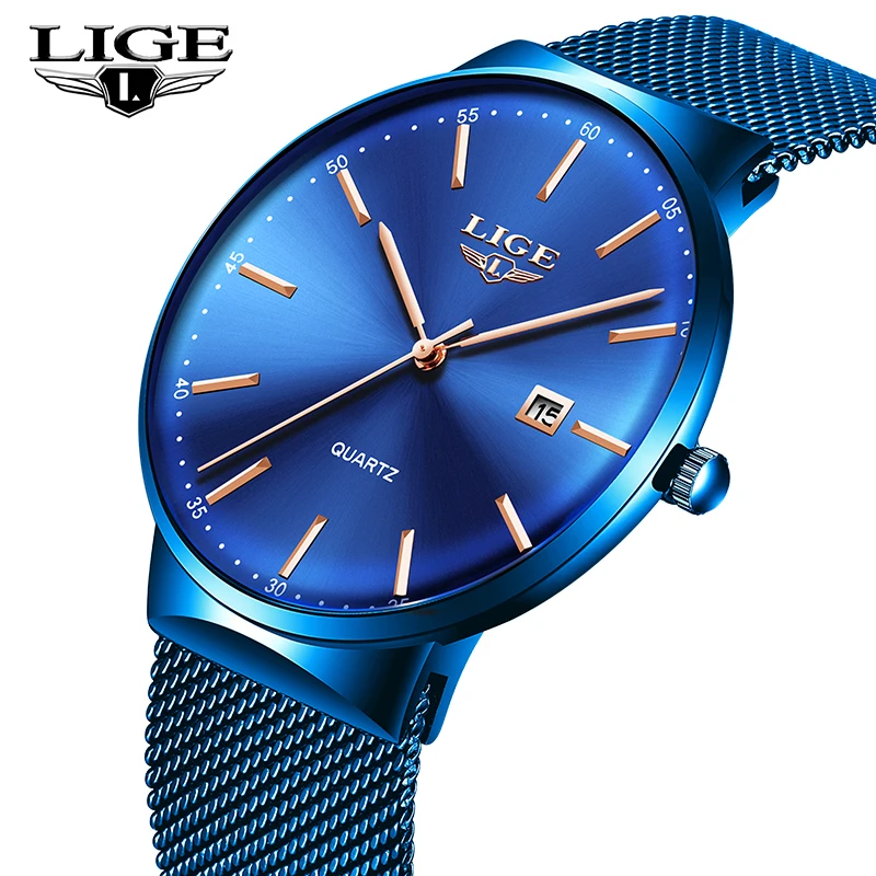 

LIGE Watch Men Fashion Ultra-Thin Steel Men Mesh Belt Quartz Clock Mens Watches Top Brand Luxury Waterproof Sport Men Watch