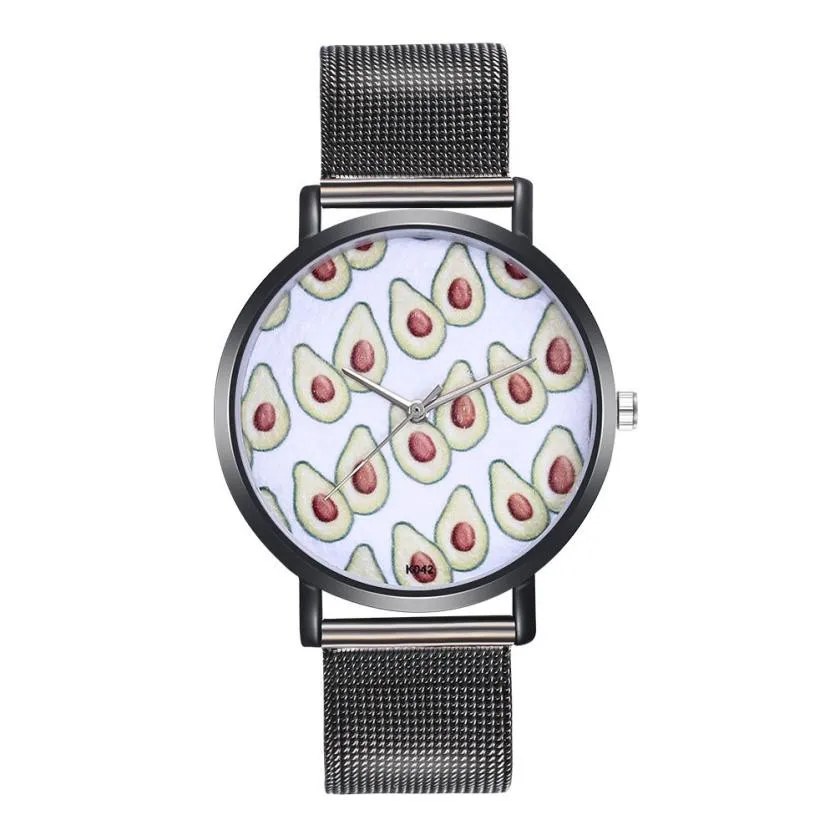 

Glass dial Crystal steel Women Bracelet Watches Fashion Avocado Pattern Alloy Steel Strap Analog Quartz Round Watch