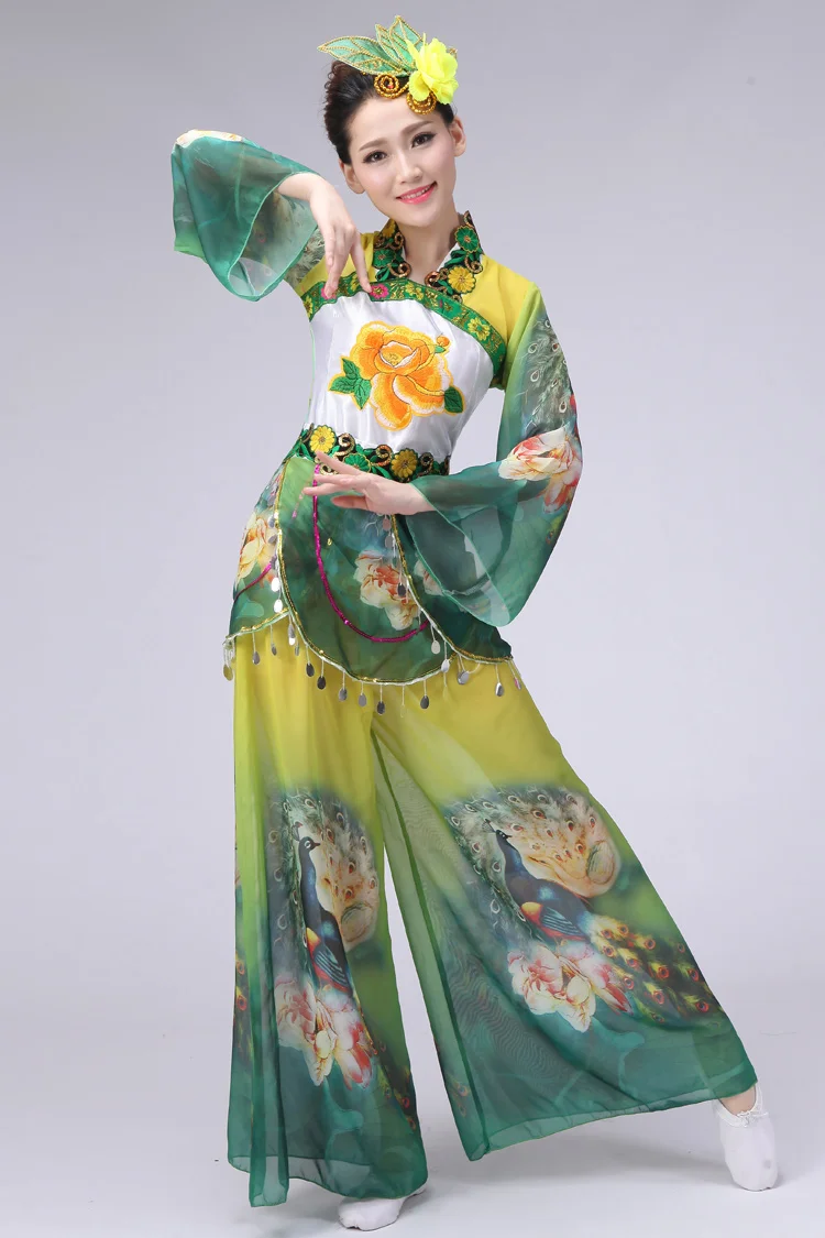 (088) woman Chinese classical dance costume elegant peacock dance costumes embroidered female yangko/umbrella dance clothing