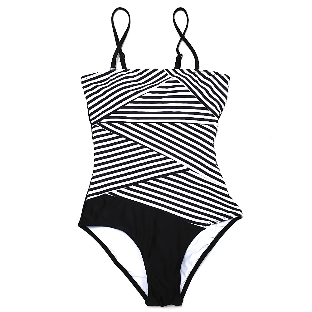 Image 2017 newest swimwear one piece striped swimsuit bodysuits women bathing suits swim wear one piece sexy swimming suits hollow out