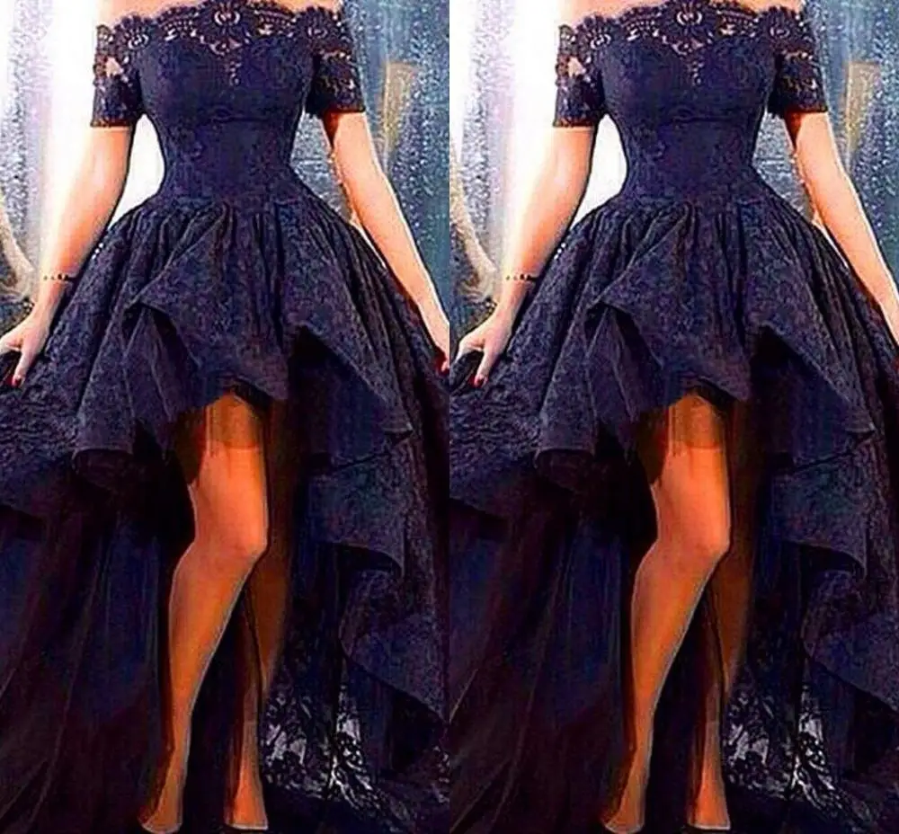 black dress short in the front long in the back