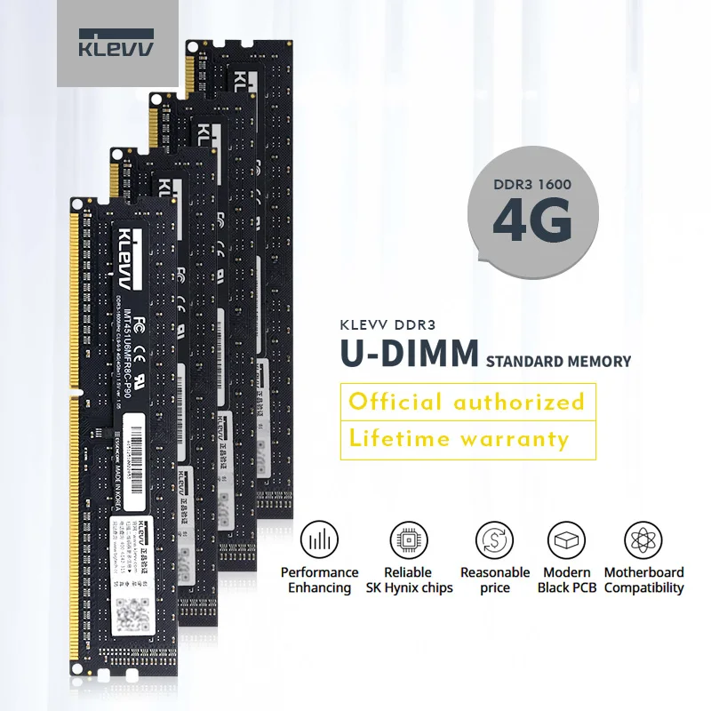 

klevv PC Memory RAM Memoria Module Computer Desktop DDR3 2GB 4GB 8GB PC 1600 MHZ 10600 12800 2G 4G RAM