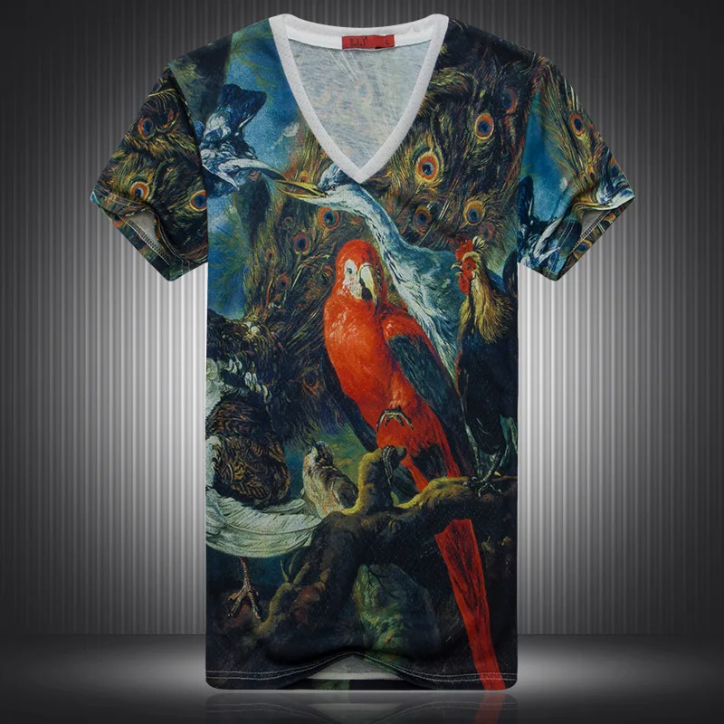 

Parrot feather pattern digital 3d print funny short sleeve t shirt Summer 2019 quality cotton&polyester luxury t shirt men M-3XL
