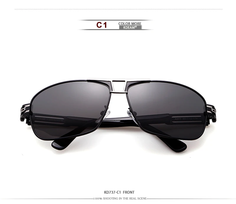 KDEAM стальные мужские солнцезащитные очки, поляризованные металлические черные прямоугольные солнцезащитные очки с зеркальным покрытием, фирменный чехол