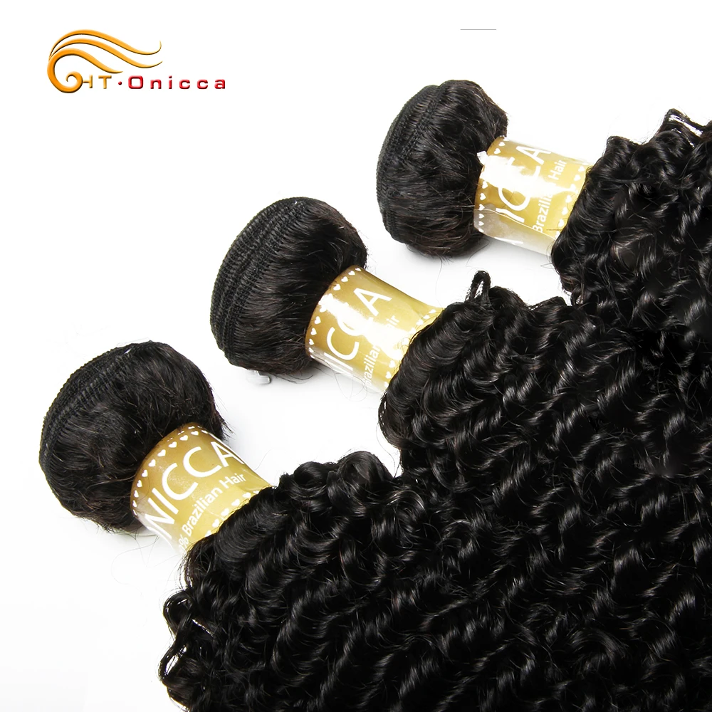 Onicca Brazilian Kinky Curly Hair Weave Bundles 100% Human Hair Bundles 1/3/4 PCS Natural Color 8-28 inch Remy Hair Extensions