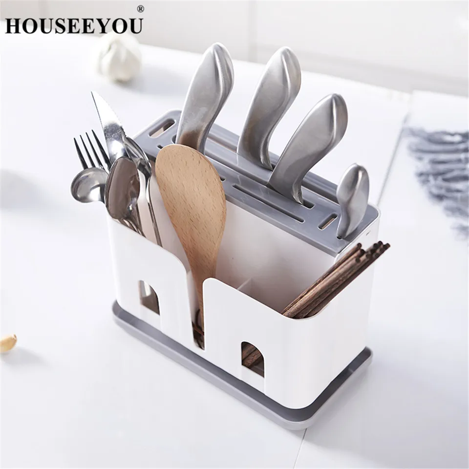 HOUSEEYOU кухонные ножи блоки держатель Полка палочки для еды труба для клетки сливная Стойка Многофункциональный PP большой емкости посуда для хранения
