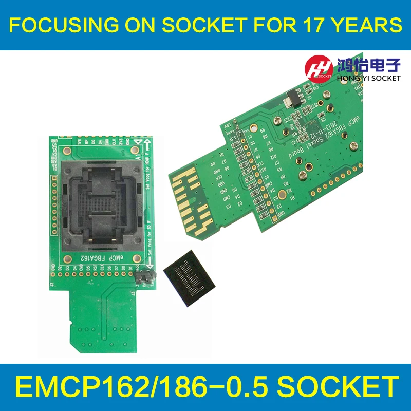 eMCP reader test socket with SD interface BGA162 BGA186 size11.5x13mm pitch 0.5mm programmer adapter for data recovery open top