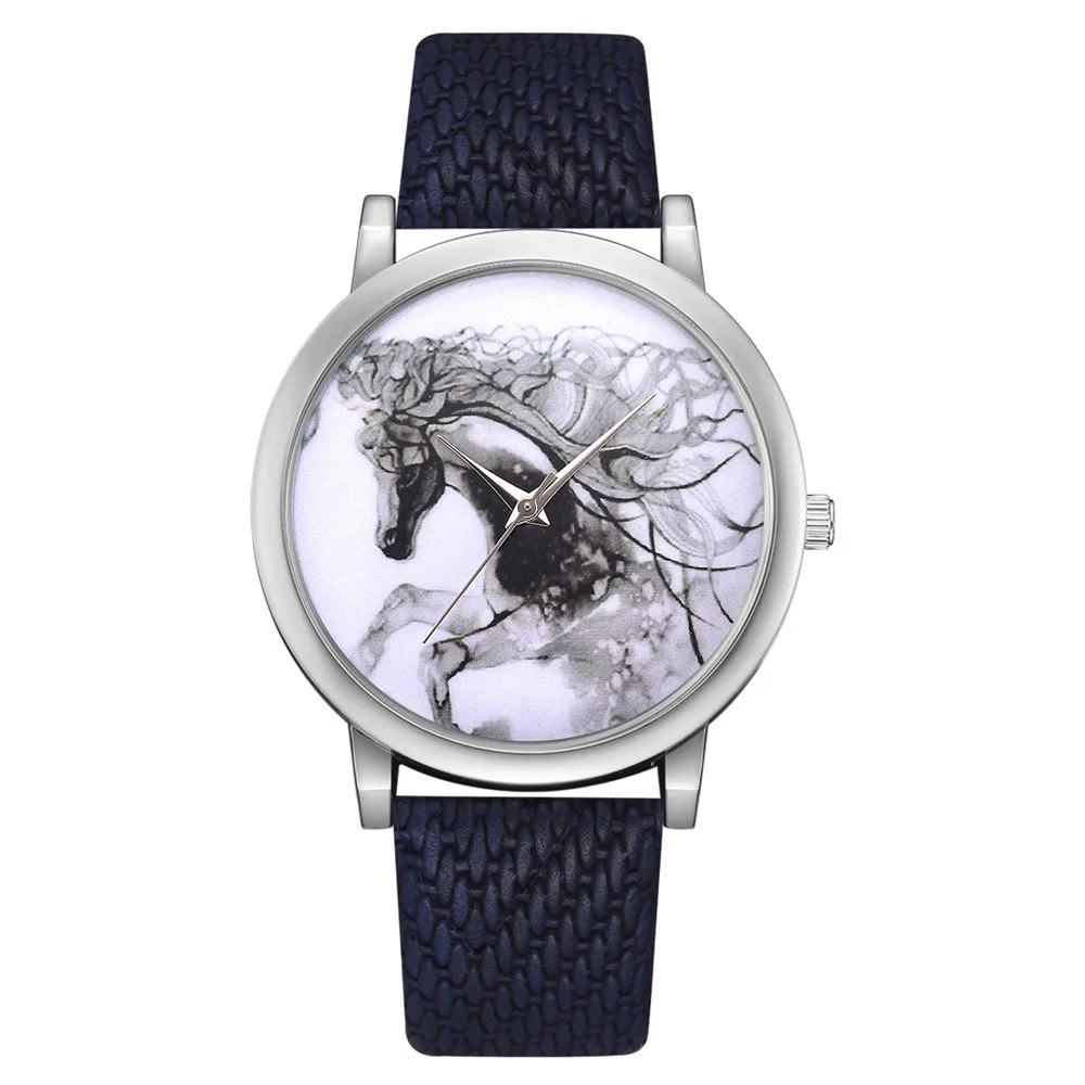 Винтажные женские серебряные часы Montre Femme Reloj Mujer женские часы с ремешком из искусственной кожи с рисунком лошади кварцевые круглые наручные часы
