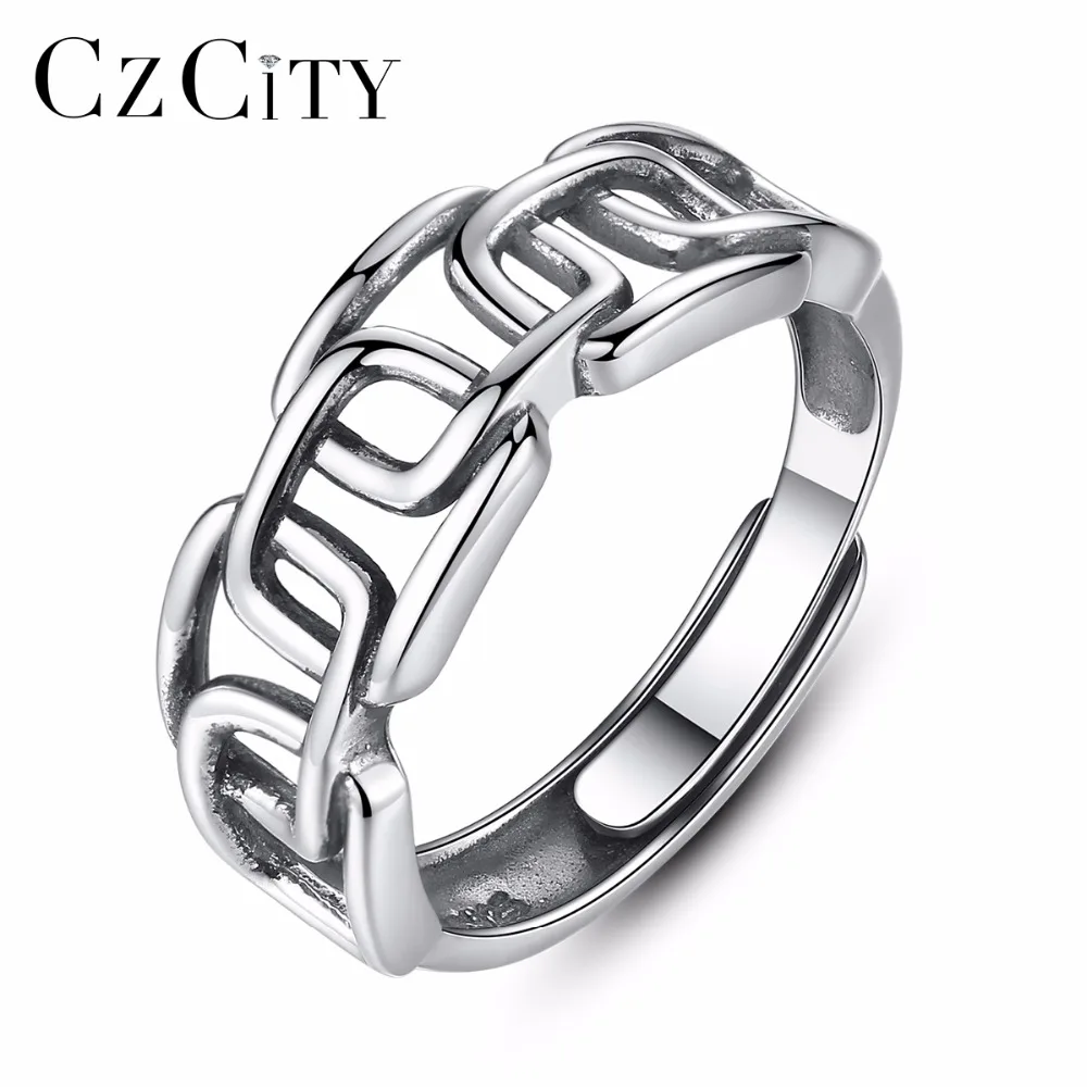 CZCITY Trendy Exquisite Adjustable Cuff Rings for Women Genuine 925