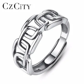 

CZCITY Trendy Exquisite Adjustable Cuff Rings for Women Genuine 925 Sterling Silver Knuckle Ring Fine Jewelry Men's Silver Ring