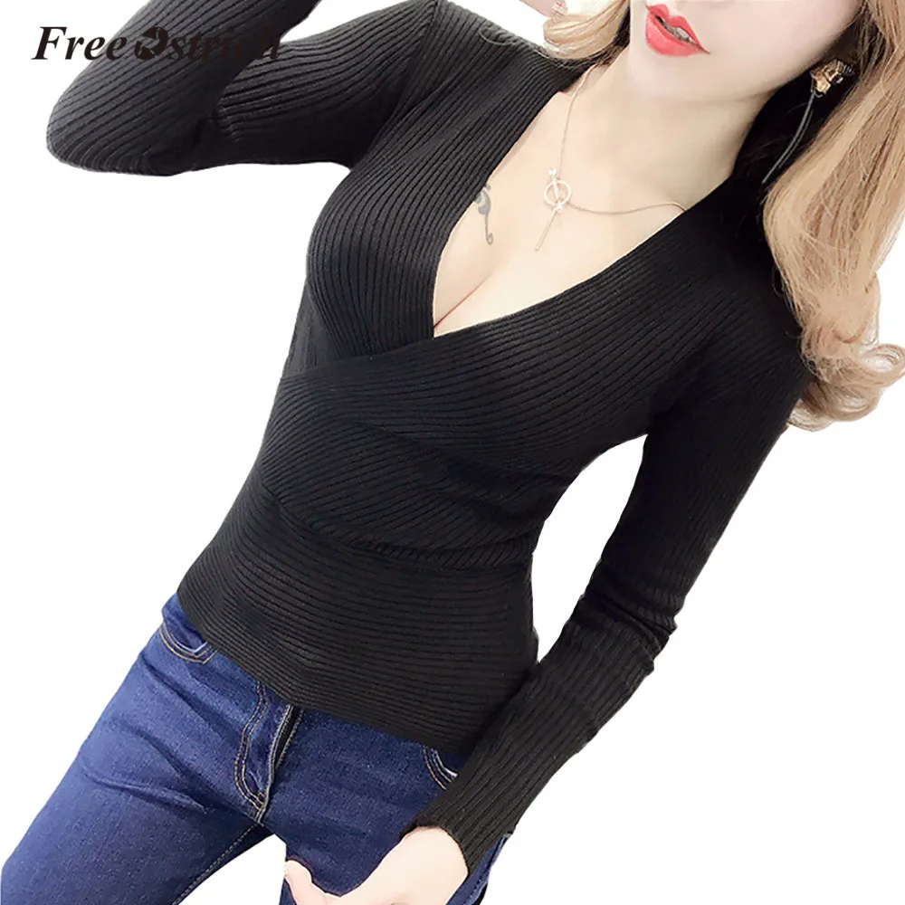 

Free Ostrich Sweater Women Autumn Winter Solid V Neck Long Sleeve Pullover Knitted Pull Femme High Quality Dropshipping O26