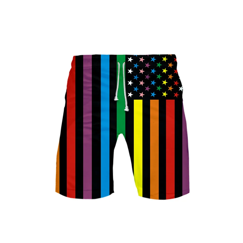 Skull With Lgbt Gay Pride Rainbow Flag Men Summer Beach Boardshorts