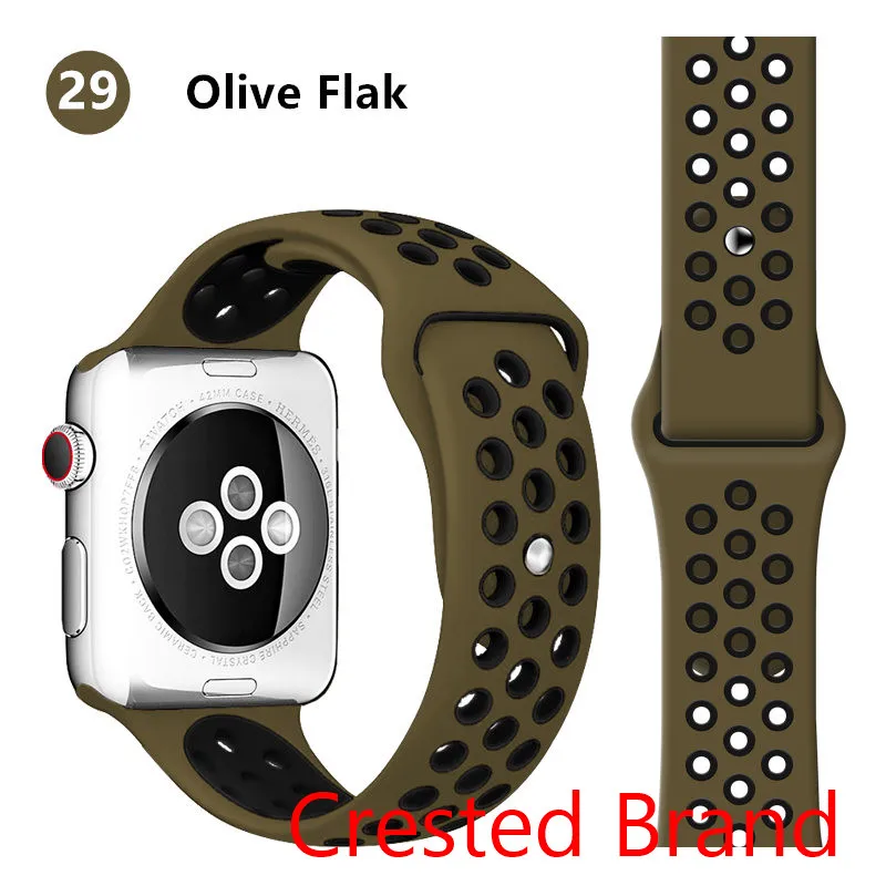 Силиконовый ремешок для Apple watch band 42 мм 38 мм iWatch 4 band 44 мм 40 мм браслет часы correa резиновый ремешок для часов Apple watch 4 3 2 1 - Цвет ремешка: Olive Flak 29