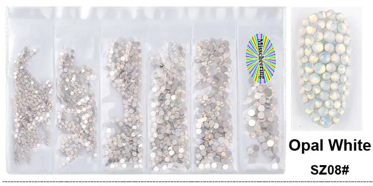 Разноцветные SS4-SS16 стеклянные стразы для ногтей 3D Подвески хрустальные ab стеклянные стразы для украшения для ногтей блестящие маникюрные Наконечники 14 цветов - Цвет: SZ08 Opal White