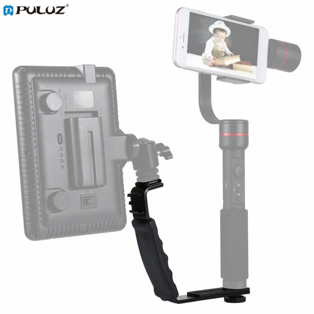 

PULUZ Lightweight Aluminum L-Shape Bracket Handheld Grip Holder + 2PCS Cold Shoe Mounts Suitable for DSLR Camera